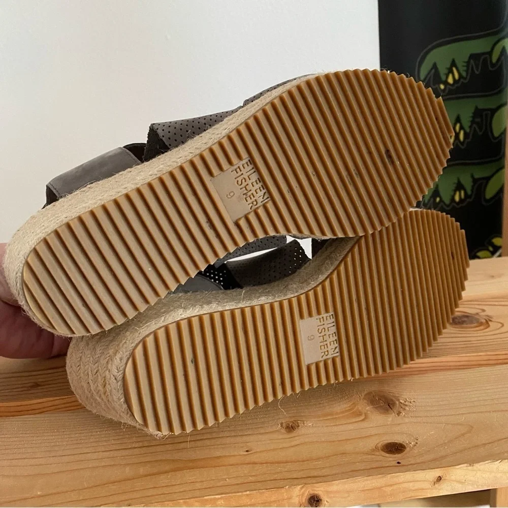 Eileen Fisher Gray Espadrille Willow Wedge 2 Graphite Nubuck Sandals 9 - Picture 12 of 16